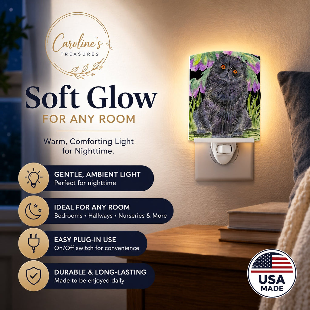 Cat - Persian Ceramic Night Light Compact, UL-Certified, Ideal for Bedroom, Bathroom, Nursery, Hallway, Kitchen, 6x4x3, Multicolor
