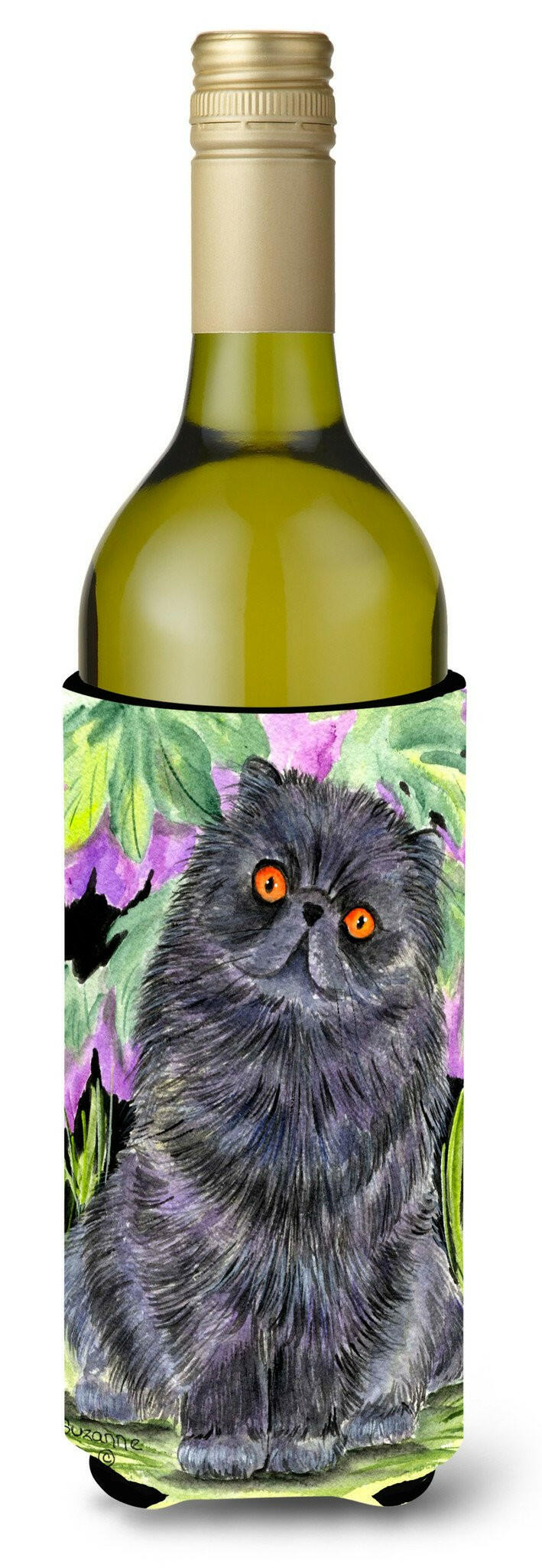 Cat - Persian Wine Bottle Hugger Gift Sleeve for Standard 750 ml Bottles, Insulated Reusable Also Fits Mini Shot & Pint Bottles