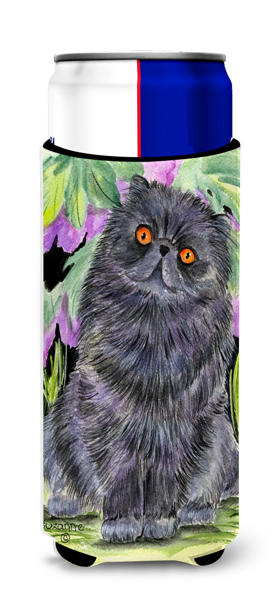 Cat - Persian Slim Can Hugger , Insulated Foam Hugger for 12 oz Slim Cans, Beer Bottles & Water Bottles, Printed in USA