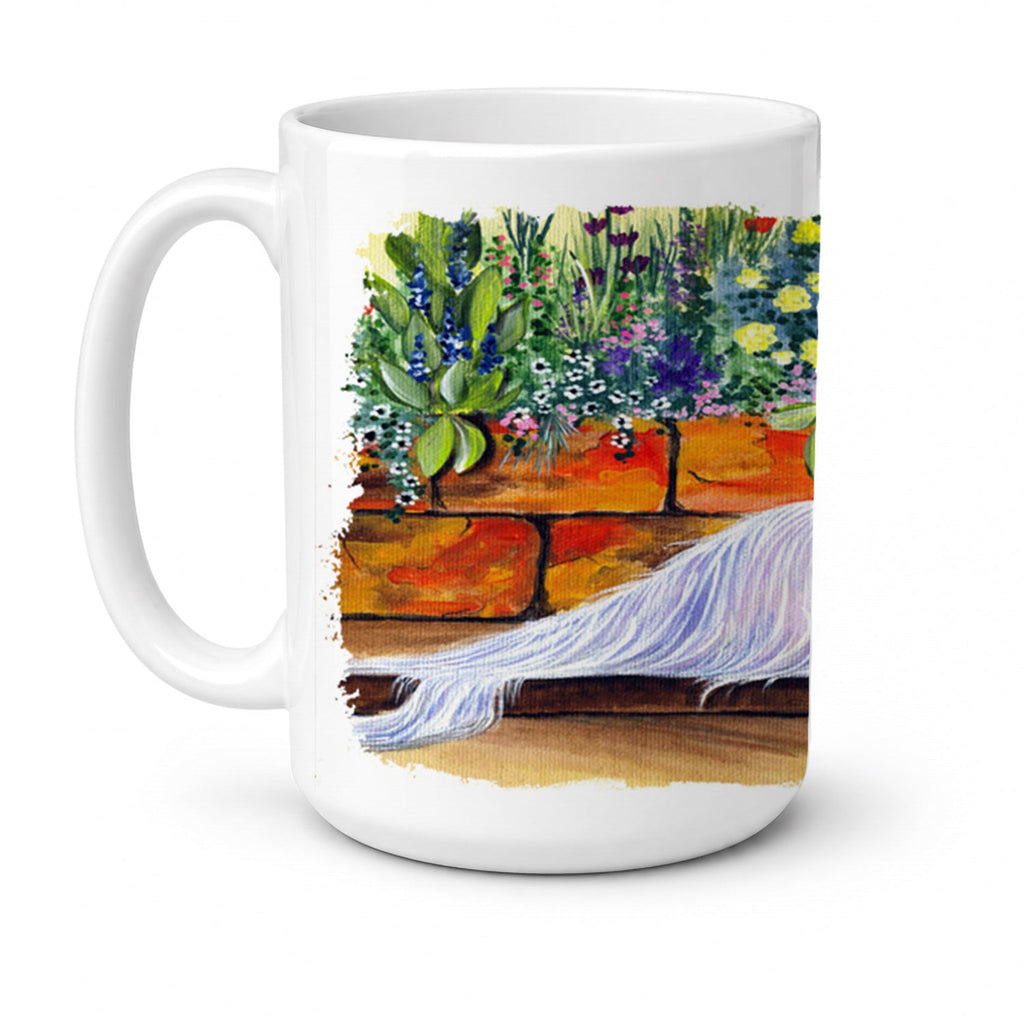 Maltese Ceramic Coffee Mug 15 oz Decorative Large C Handle Mug Cup for Tea, Cocoa Hot Chocolate