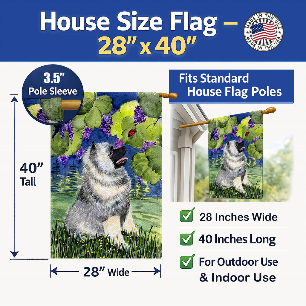 Keeshond House Flag 28x40 Porch Sleeve Pole Decorative Outside Yard Banner Artwork Wall Hanging, Polyester