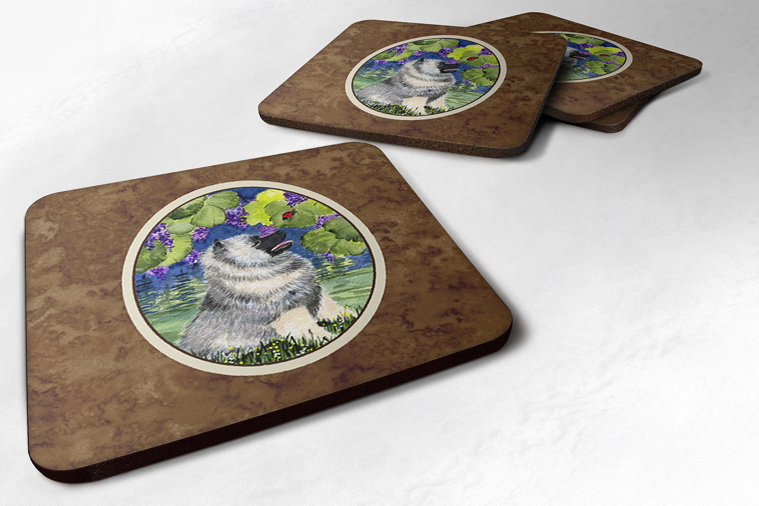 Keeshond Foam Coasters Set of 4 Cup Coasters for Indoor Outdoor, Tabletop Protection, Anti Slip, Mouse pad Material