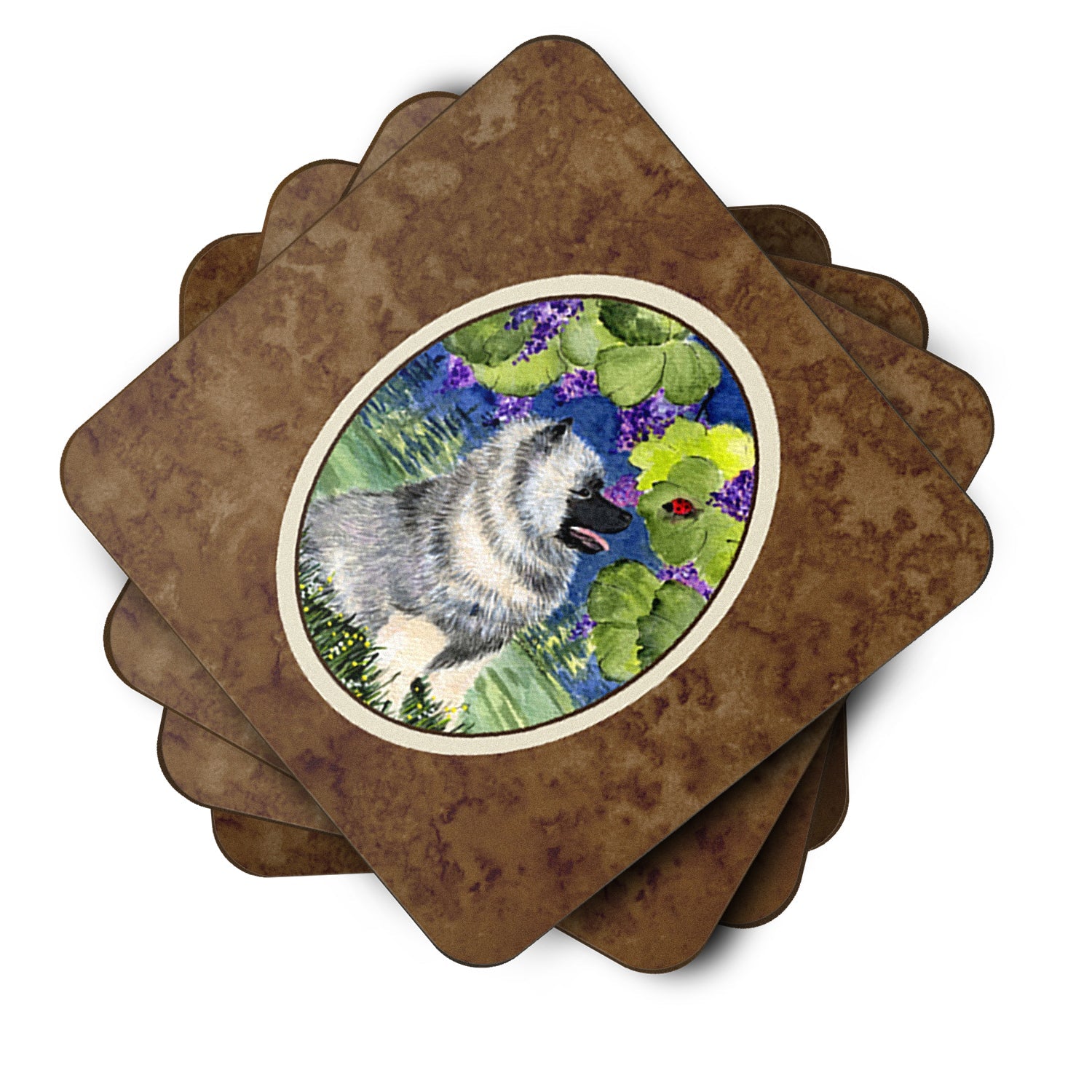 Keeshond Foam Coasters Set of 4 Cup Coasters for Indoor Outdoor, Tabletop Protection, Anti Slip, Mouse pad Material