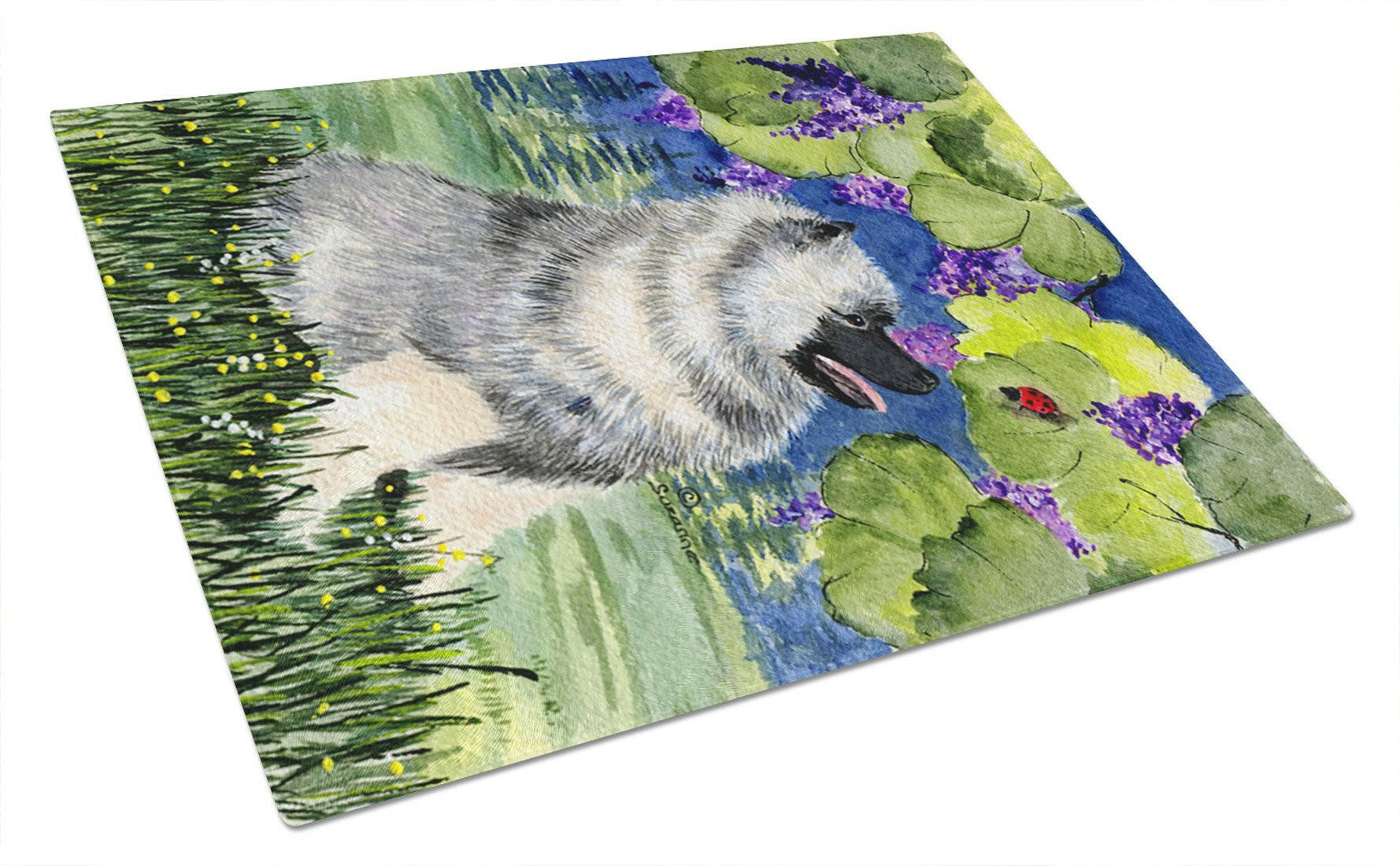 Keeshond Cutting Board Tempered Glass Kitchen Cutting Surface, Heat Resistant Chopping, Non-Slip Feet, Food Prep & Serving