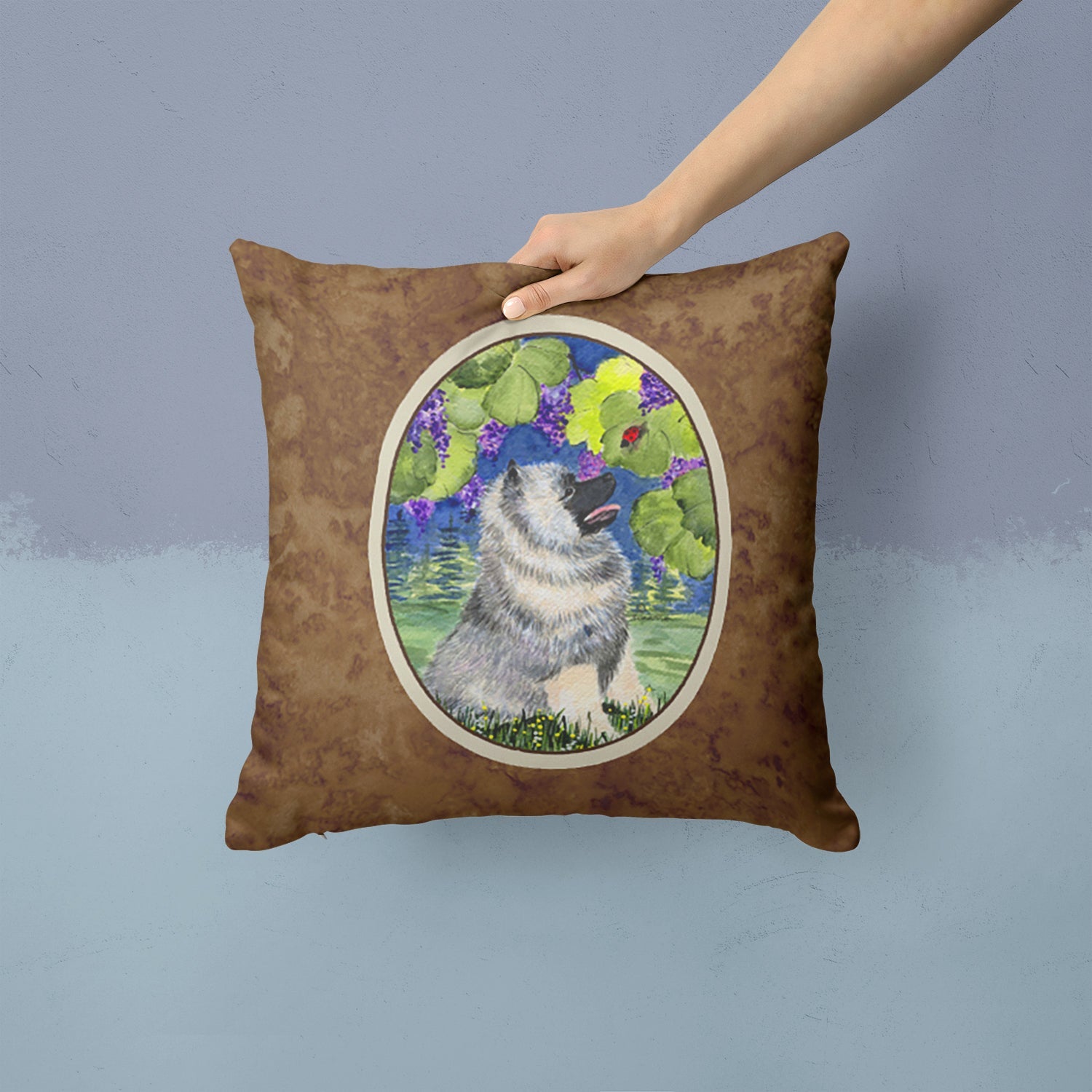 Keeshond Decorative Throw Pillow 14x14 Indoor Outdoor Accent Cushion, Fabric Cover with Insert for Sofa, Bed, Porch & Living Room