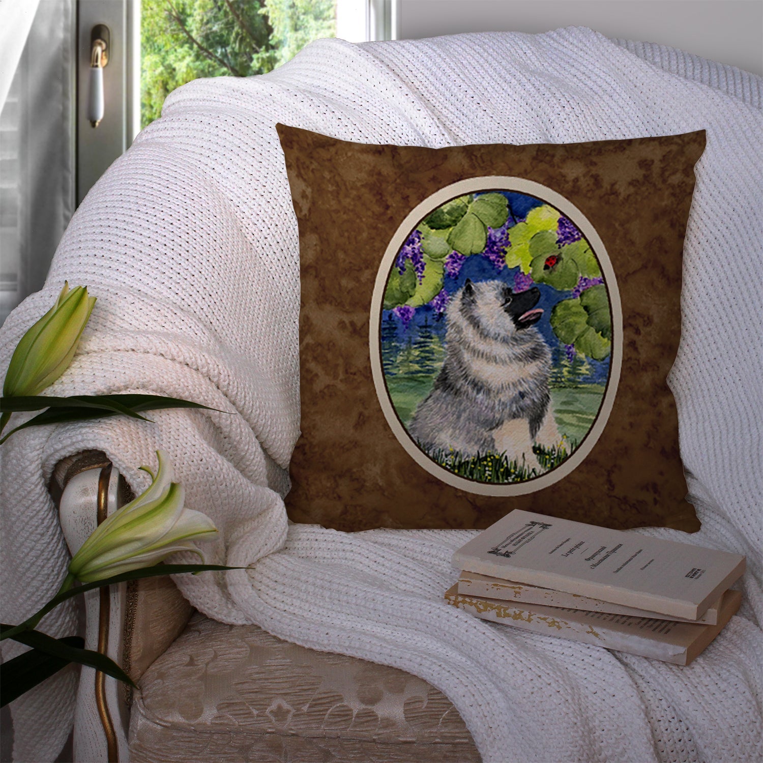 Keeshond Decorative Throw Pillow 14x14 Indoor Outdoor Accent Cushion, Fabric Cover with Insert for Sofa, Bed, Porch & Living Room