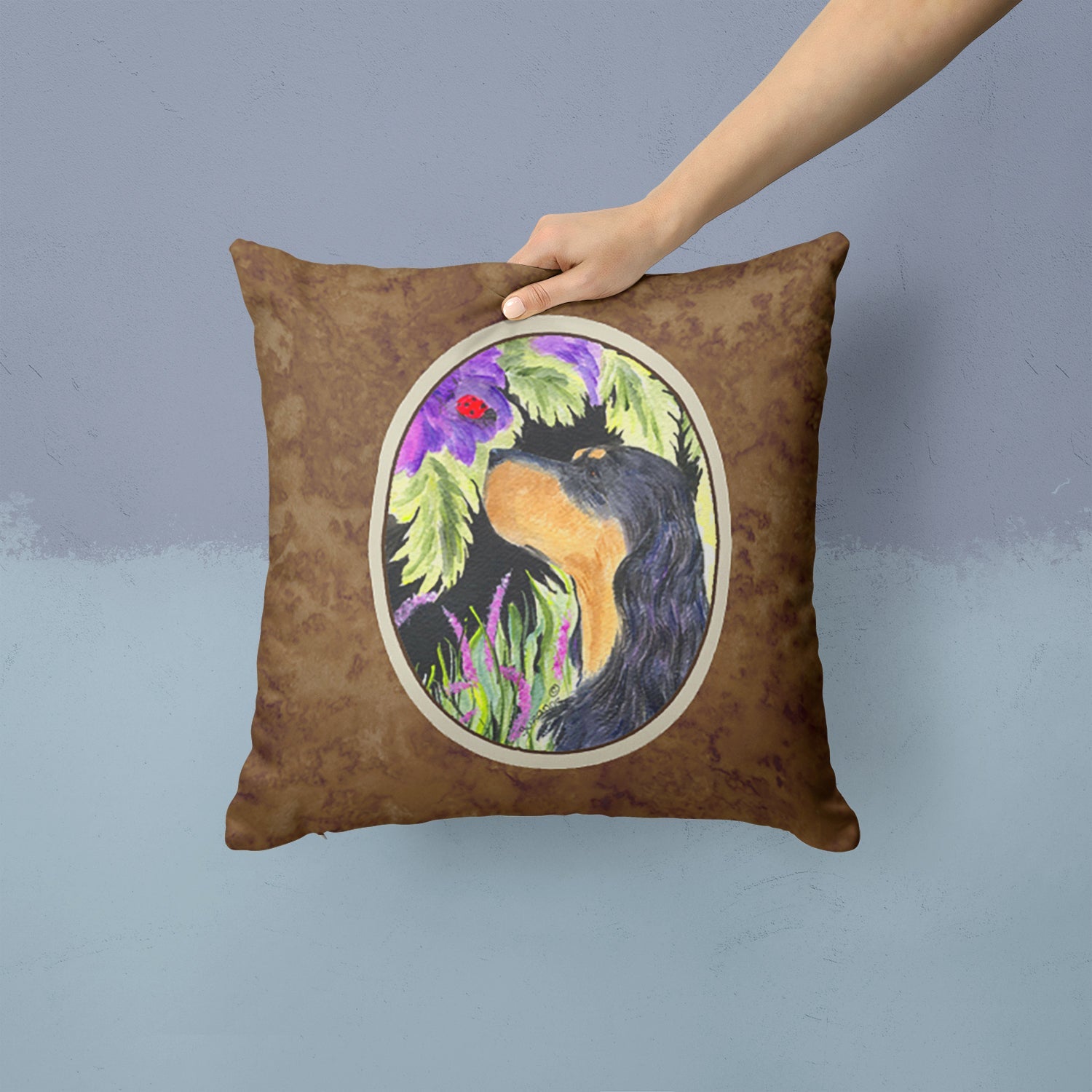 Gordon Setter Decorative Throw Pillow 14x14 Indoor Outdoor Accent Cushion, Fabric Cover with Insert for Sofa, Bed, Porch & Living Room
