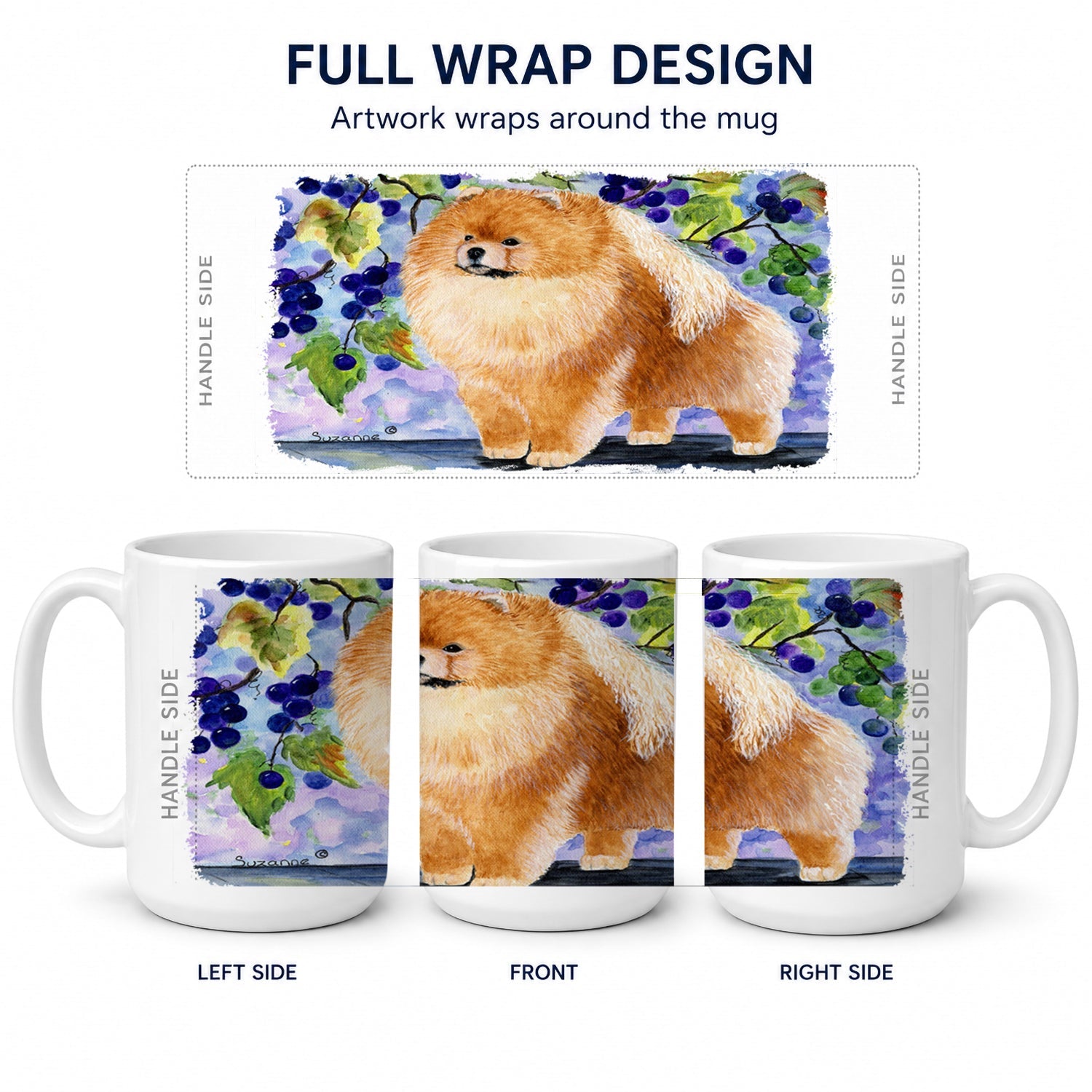 Pomeranian Ceramic Coffee Mug 15 oz Decorative Large C Handle Mug Cup for Tea, Cocoa Hot Chocolate