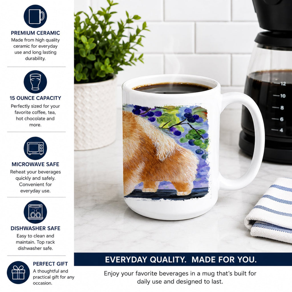 Pomeranian Ceramic Coffee Mug 15 oz Decorative Large C Handle Mug Cup for Tea, Cocoa Hot Chocolate