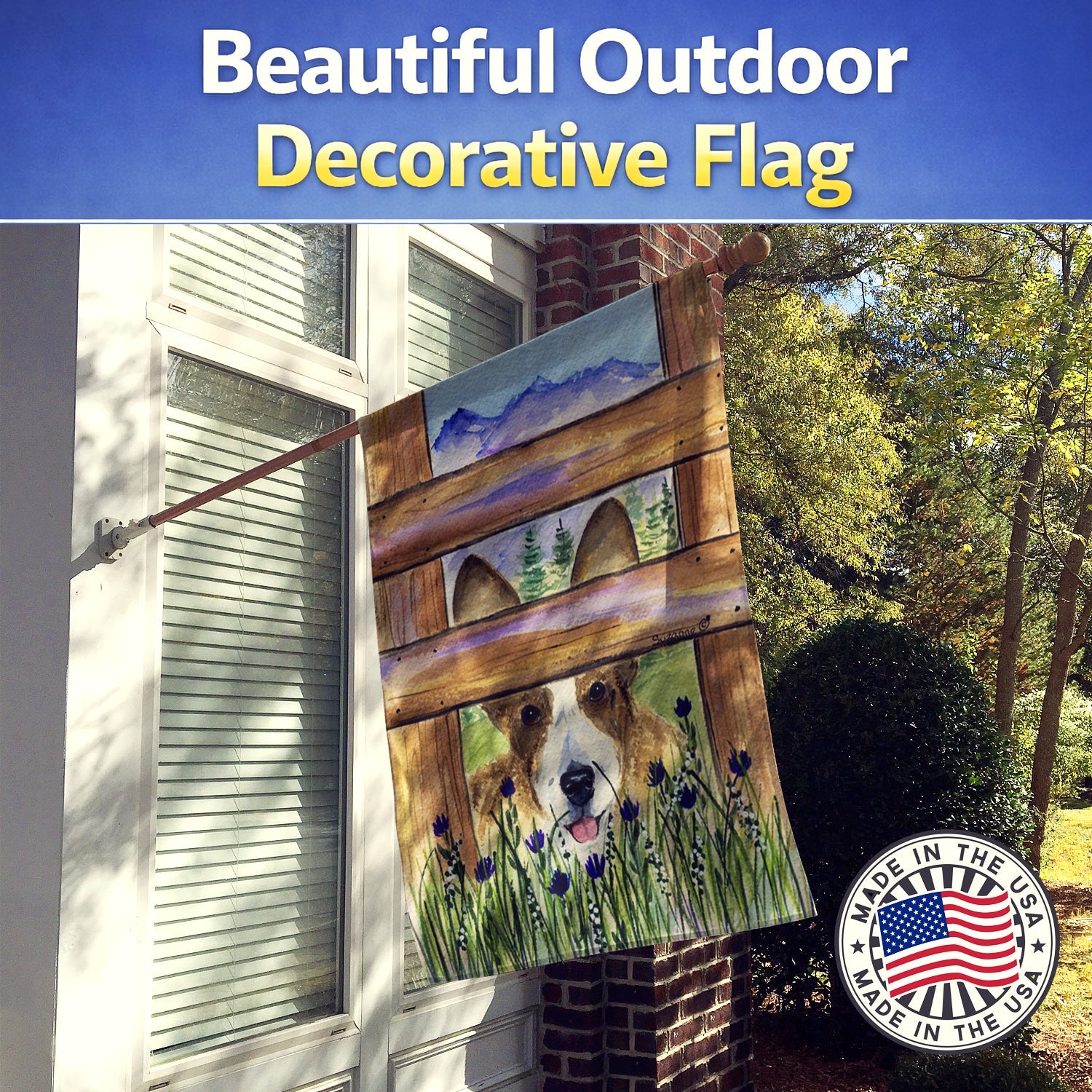 Corgi House Flag 28x40 Porch Sleeve Pole Decorative Outside Yard Banner Artwork Wall Hanging, Polyester