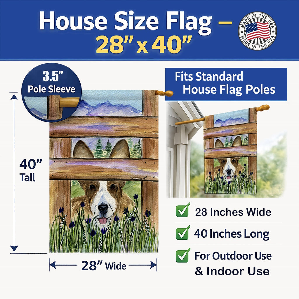 Corgi House Flag 28x40 Porch Sleeve Pole Decorative Outside Yard Banner Artwork Wall Hanging, Polyester