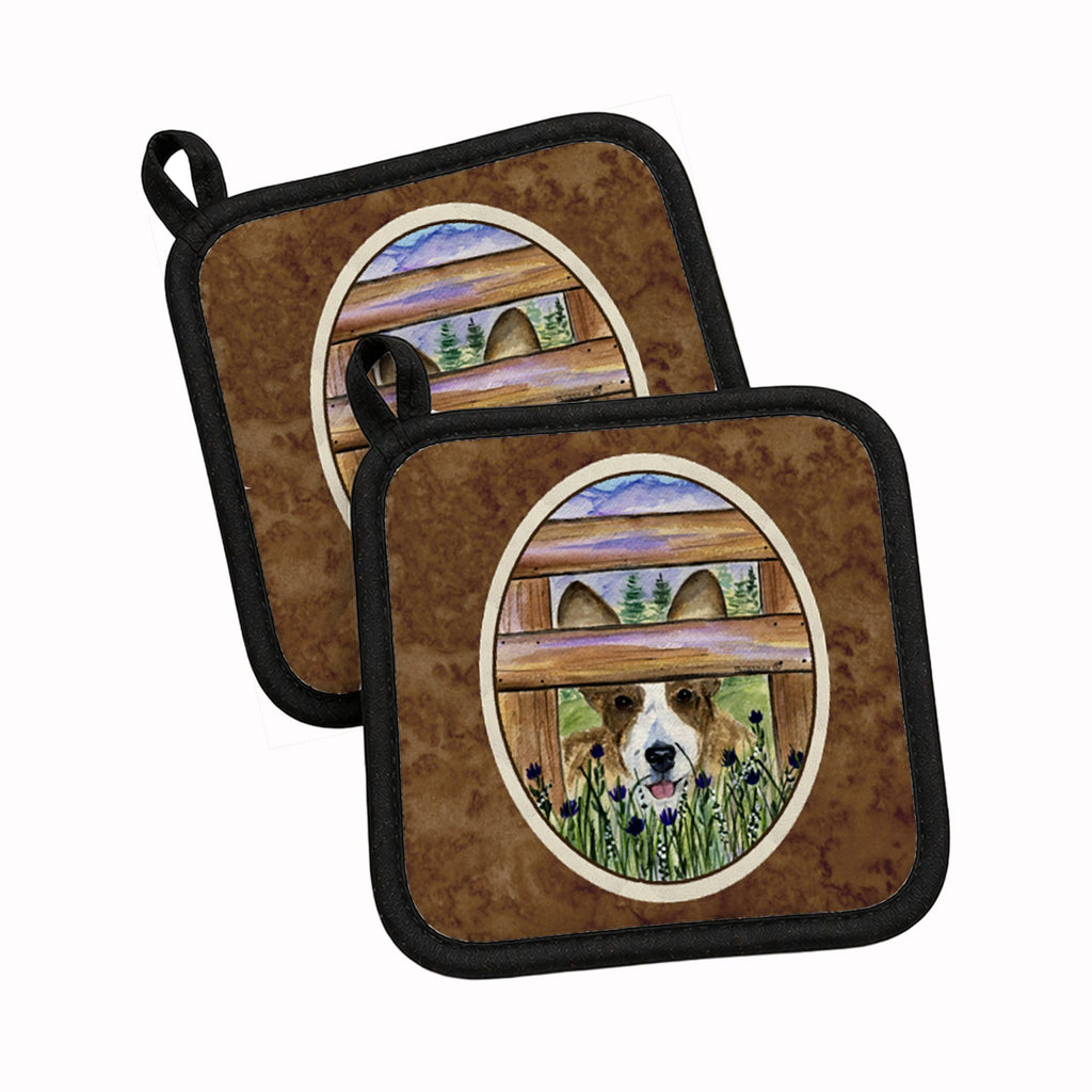 Corgi Pot Holder Set of 2 Heat Resistant Quilted Hot Pads 7.5 x 7.5 Inch, Insulated Kitchen Trivets for Cooking & Baking