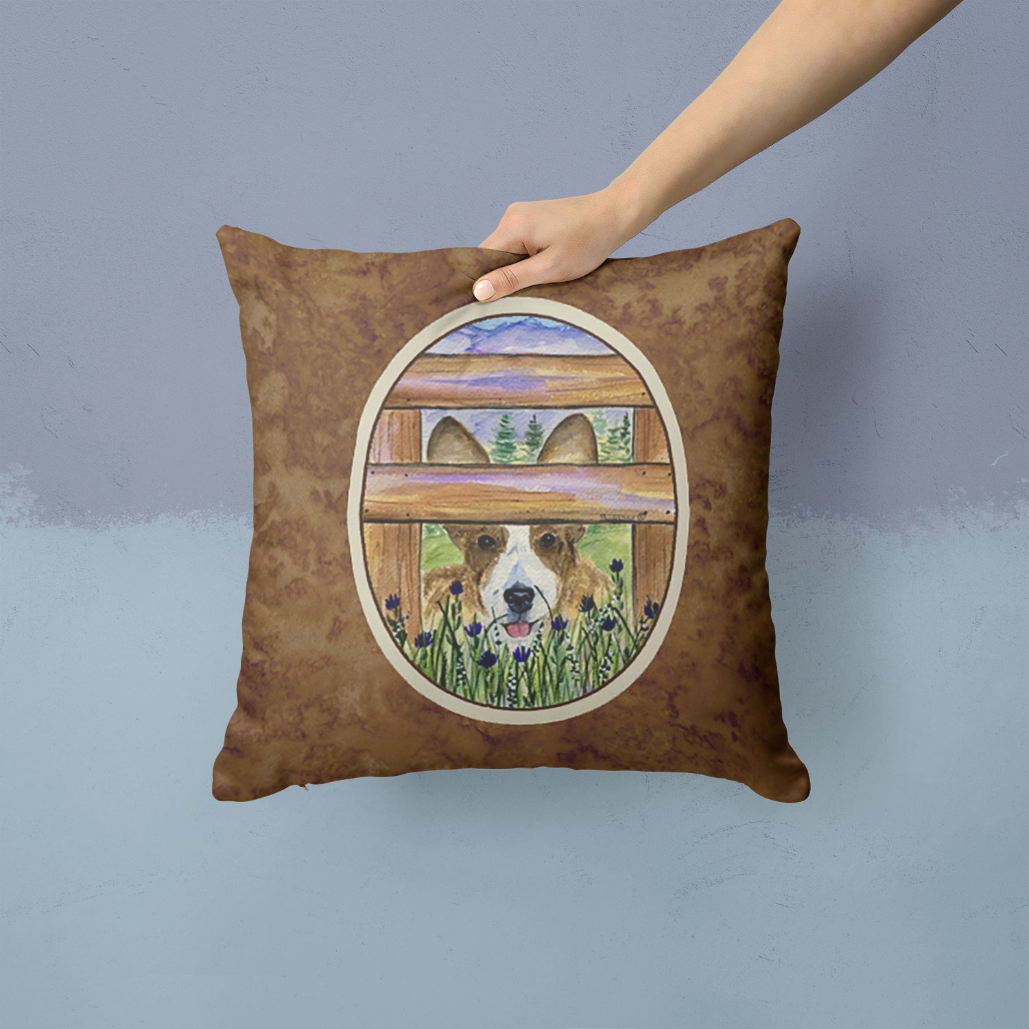 Corgi Decorative Throw Pillow 14x14 Indoor Outdoor Accent Cushion, Fabric Cover with Insert for Sofa, Bed, Porch & Living Room