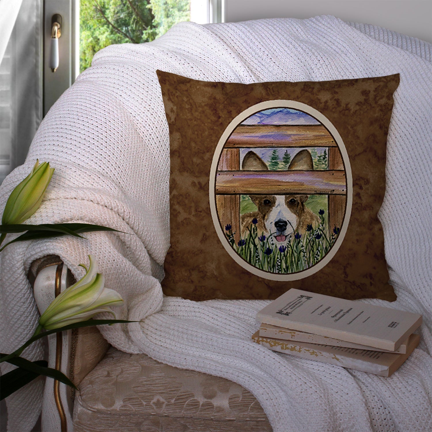 Corgi Decorative Throw Pillow 14x14 Indoor Outdoor Accent Cushion, Fabric Cover with Insert for Sofa, Bed, Porch & Living Room