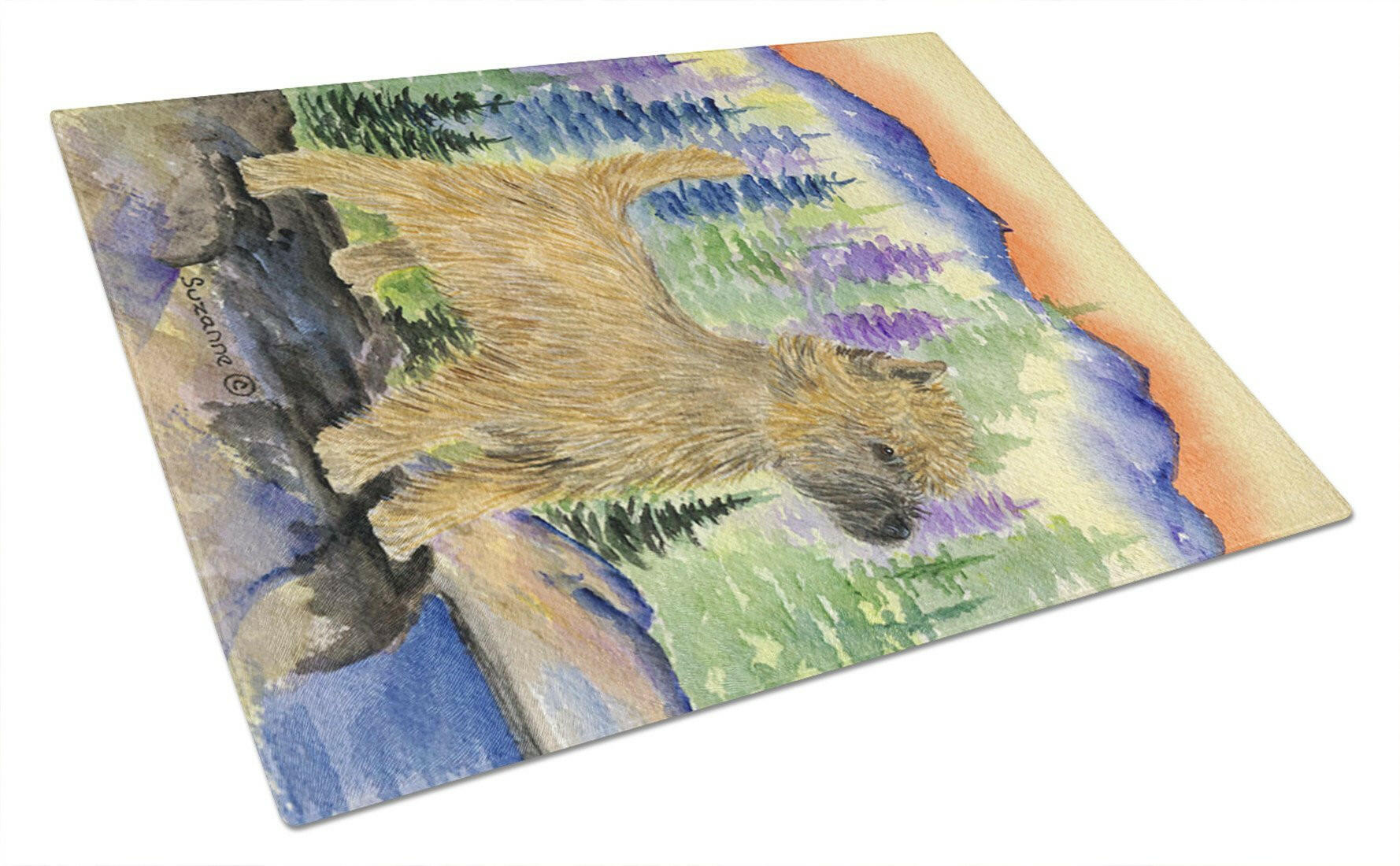 Cairn Terrier Cutting Board Tempered Glass Kitchen Cutting Surface, Heat Resistant Chopping, Non-Slip Feet, Food Prep & Serving