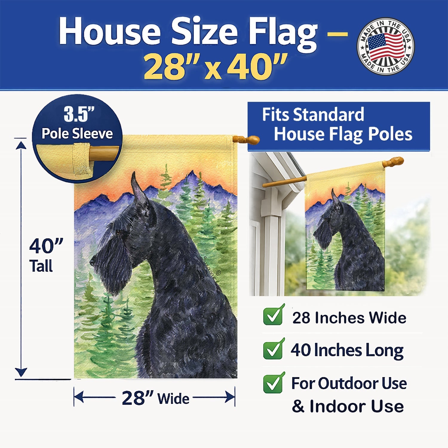 Schnauzer House Flag 28x40 Porch Sleeve Pole Decorative Outside Yard Banner Artwork Wall Hanging, Polyester