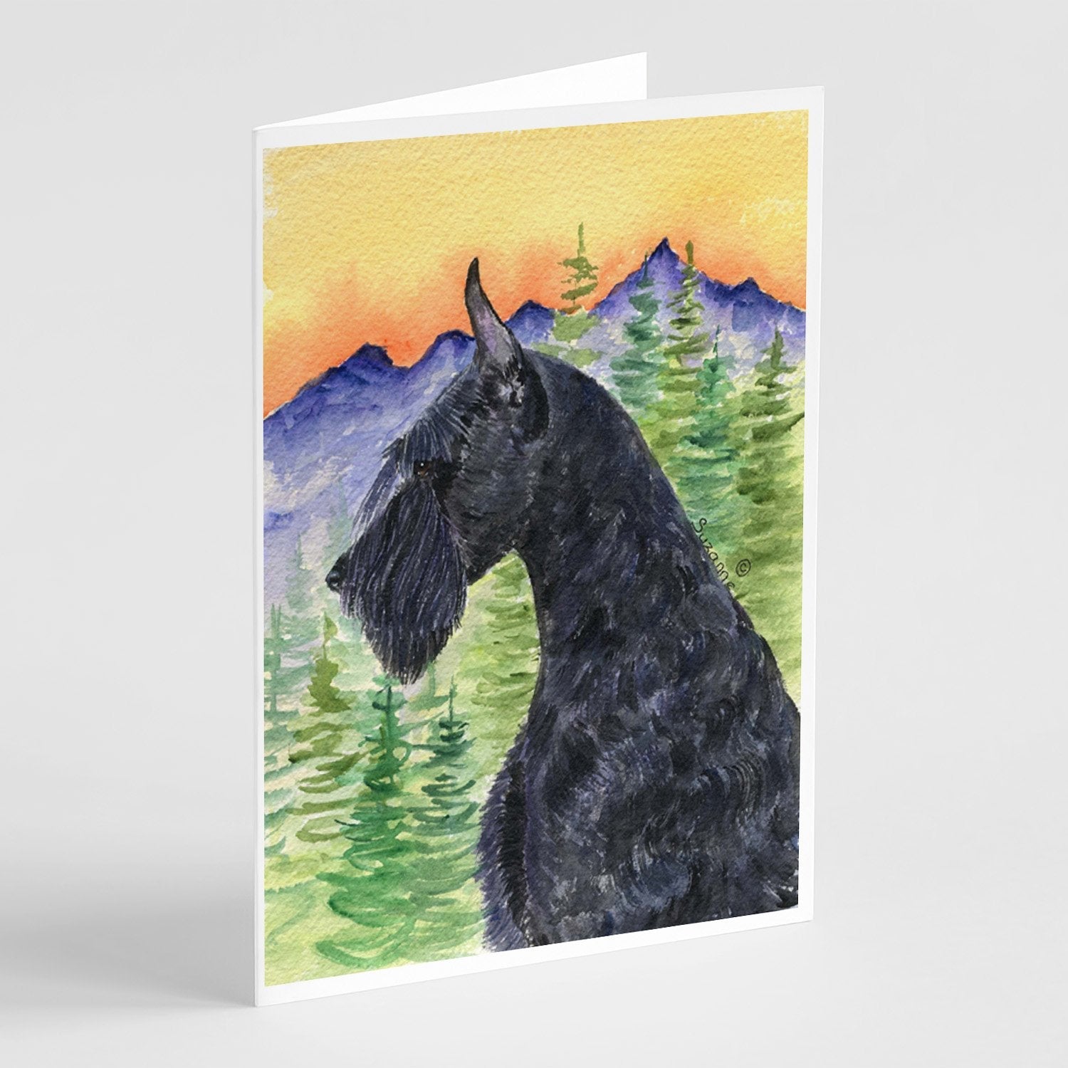 Schnauzer Greeting Cards Pack of 8 Blank Cards with Envelopes Whimsical A7 Size 5x7