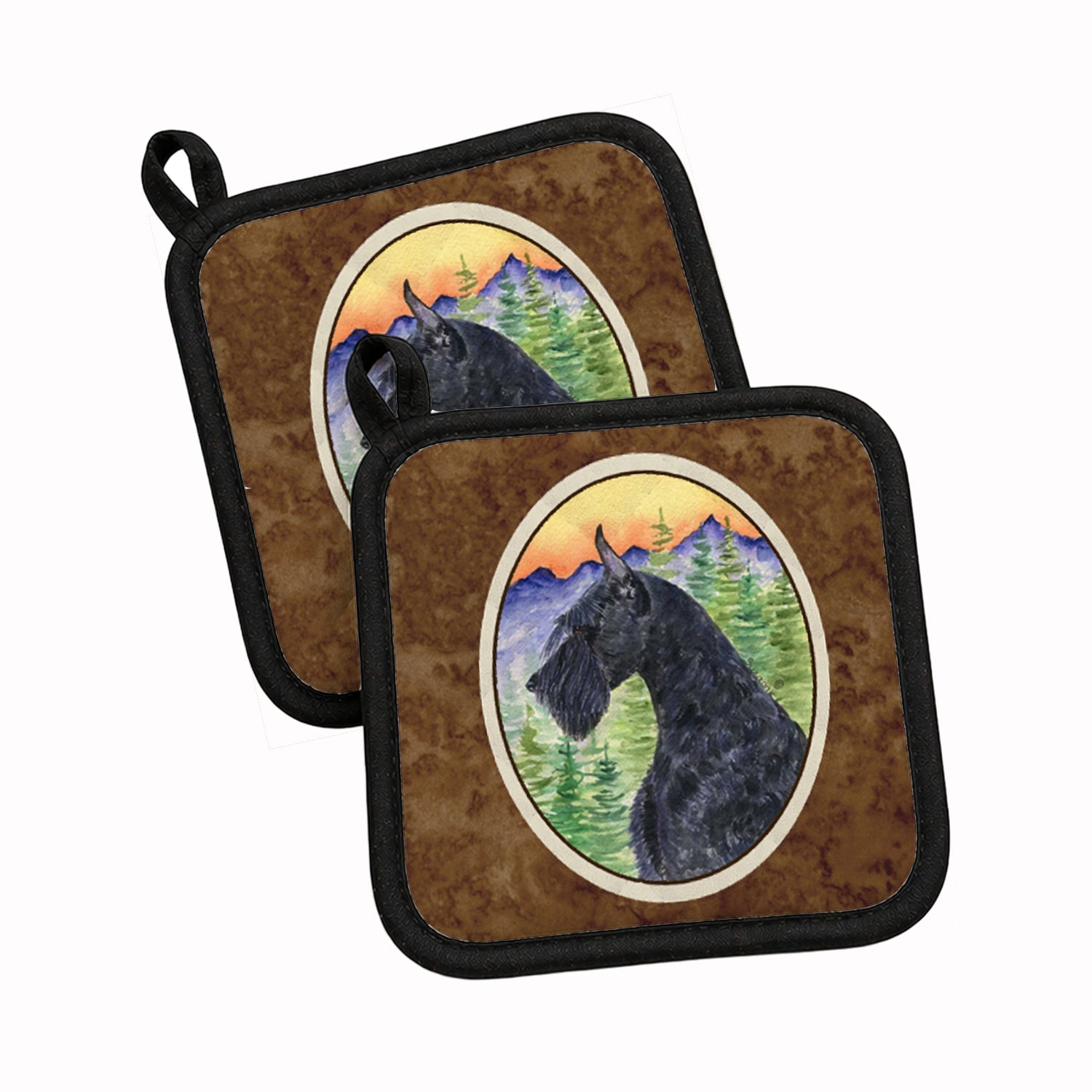 Schnauzer Pot Holder Set of 2 Heat Resistant Quilted Hot Pads 7.5 x 7.5 Inch, Insulated Kitchen Trivets for Cooking & Baking
