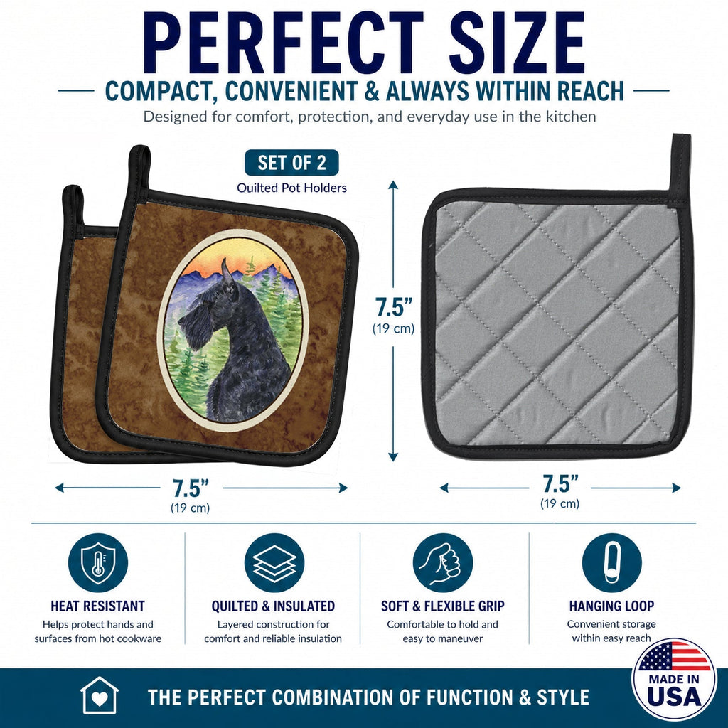 Schnauzer Pot Holder Set of 2 Heat Resistant Quilted Hot Pads 7.5 x 7.5 Inch, Insulated Kitchen Trivets for Cooking & Baking