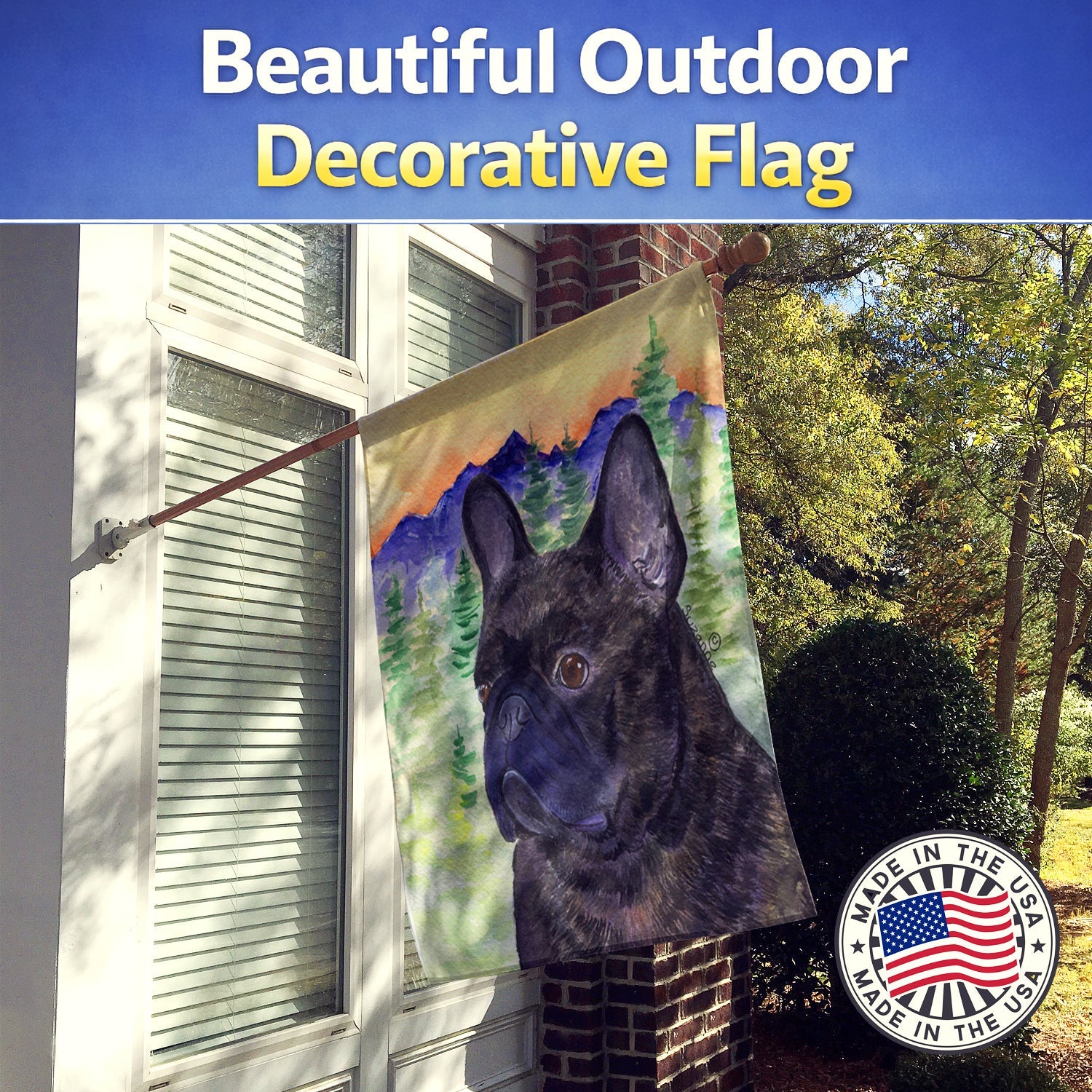 French Bulldog House Flag 28x40 Porch Sleeve Pole Decorative Outside Yard Banner Artwork Wall Hanging, Polyester