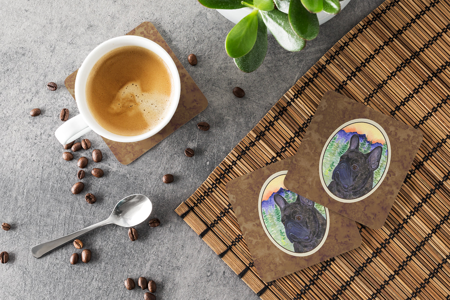 French Bulldog Foam Coasters Set of 4 Cup Coasters for Indoor Outdoor, Tabletop Protection, Anti Slip, Mouse pad Material