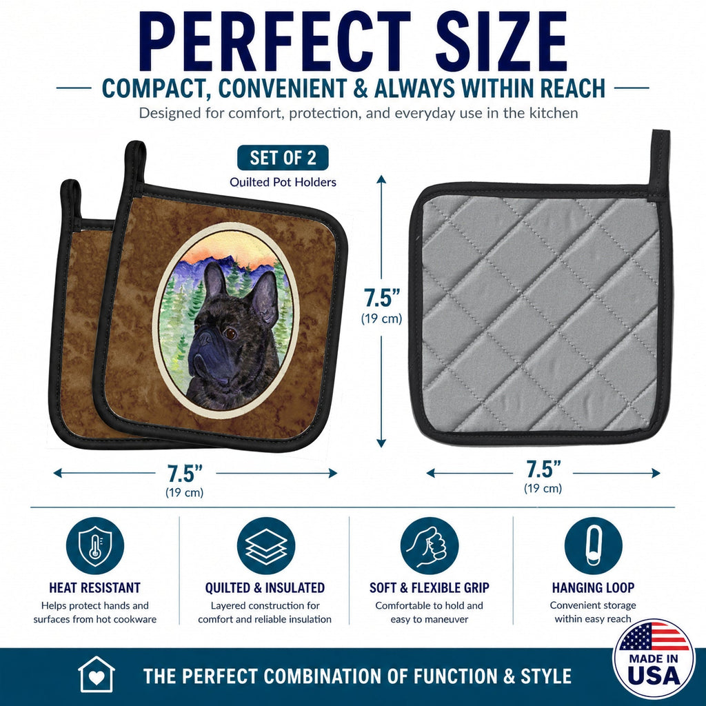 French Bulldog Pot Holder Set of 2 Heat Resistant Quilted Hot Pads 7.5 x 7.5 Inch, Insulated Kitchen Trivets for Cooking & Baking