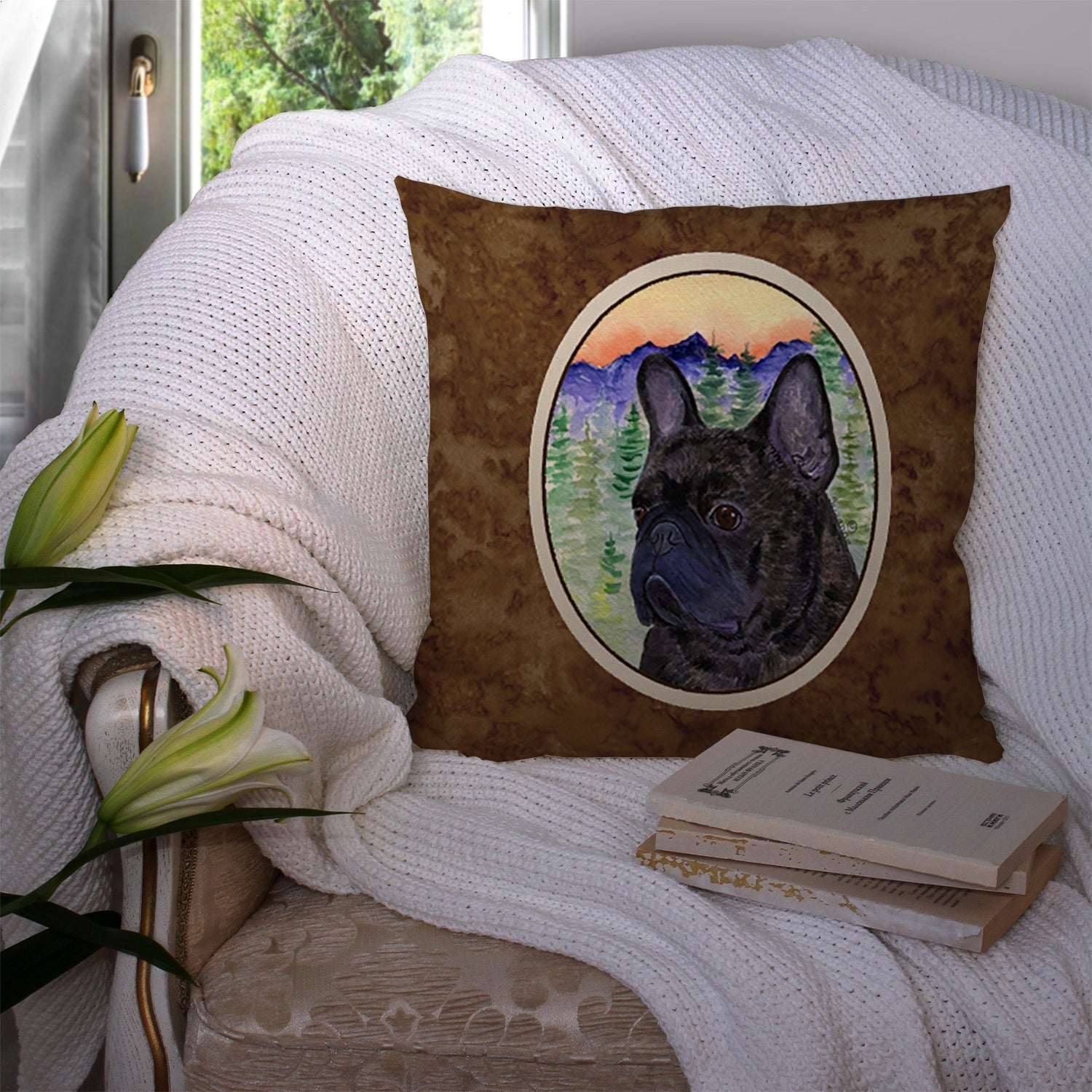 French Bulldog Decorative Throw Pillow 14x14 Indoor Outdoor Accent Cushion, Fabric Cover with Insert for Sofa, Bed, Porch & Living Room