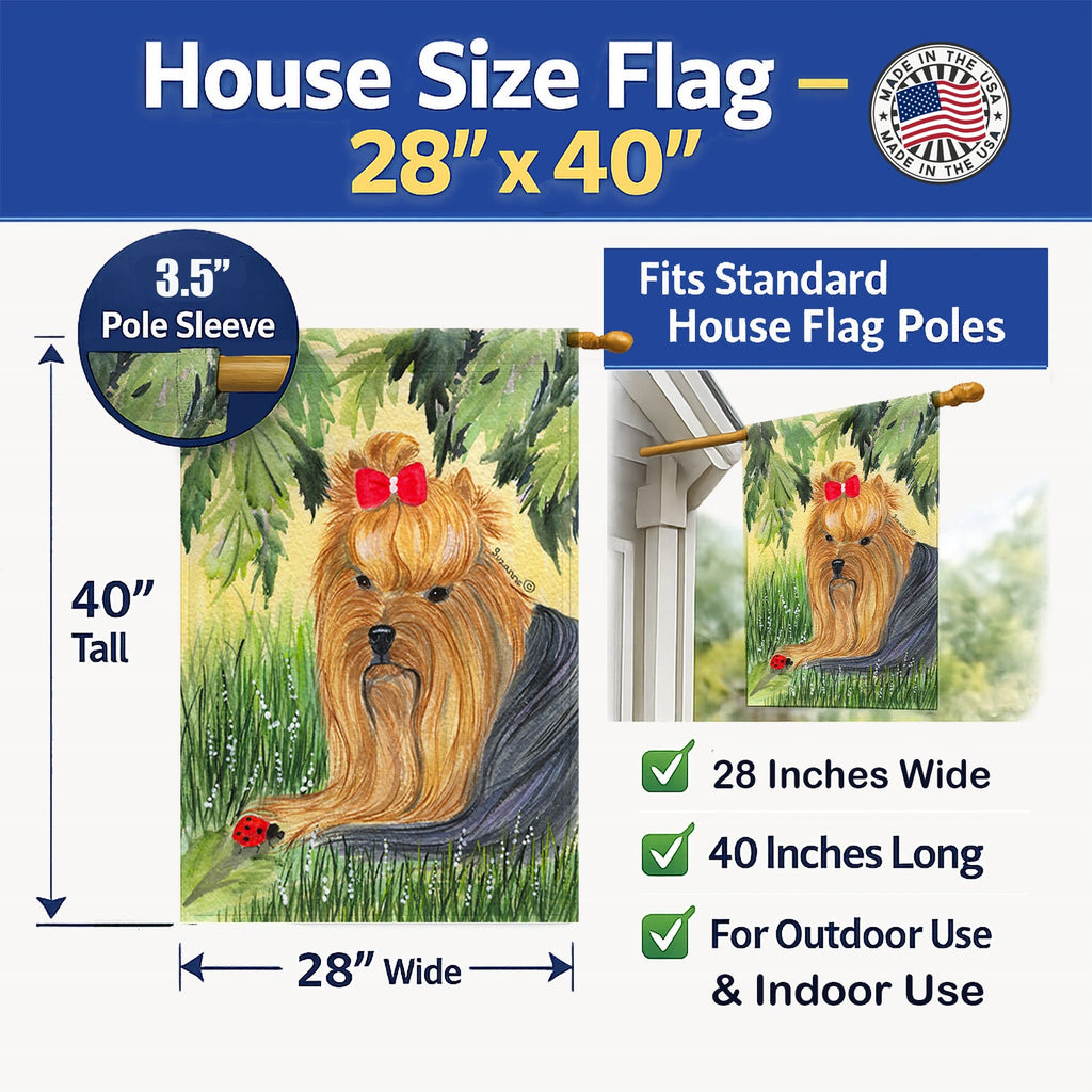 Yorkie House Flag 28x40 Porch Sleeve Pole Decorative Outside Yard Banner Artwork Wall Hanging, Polyester