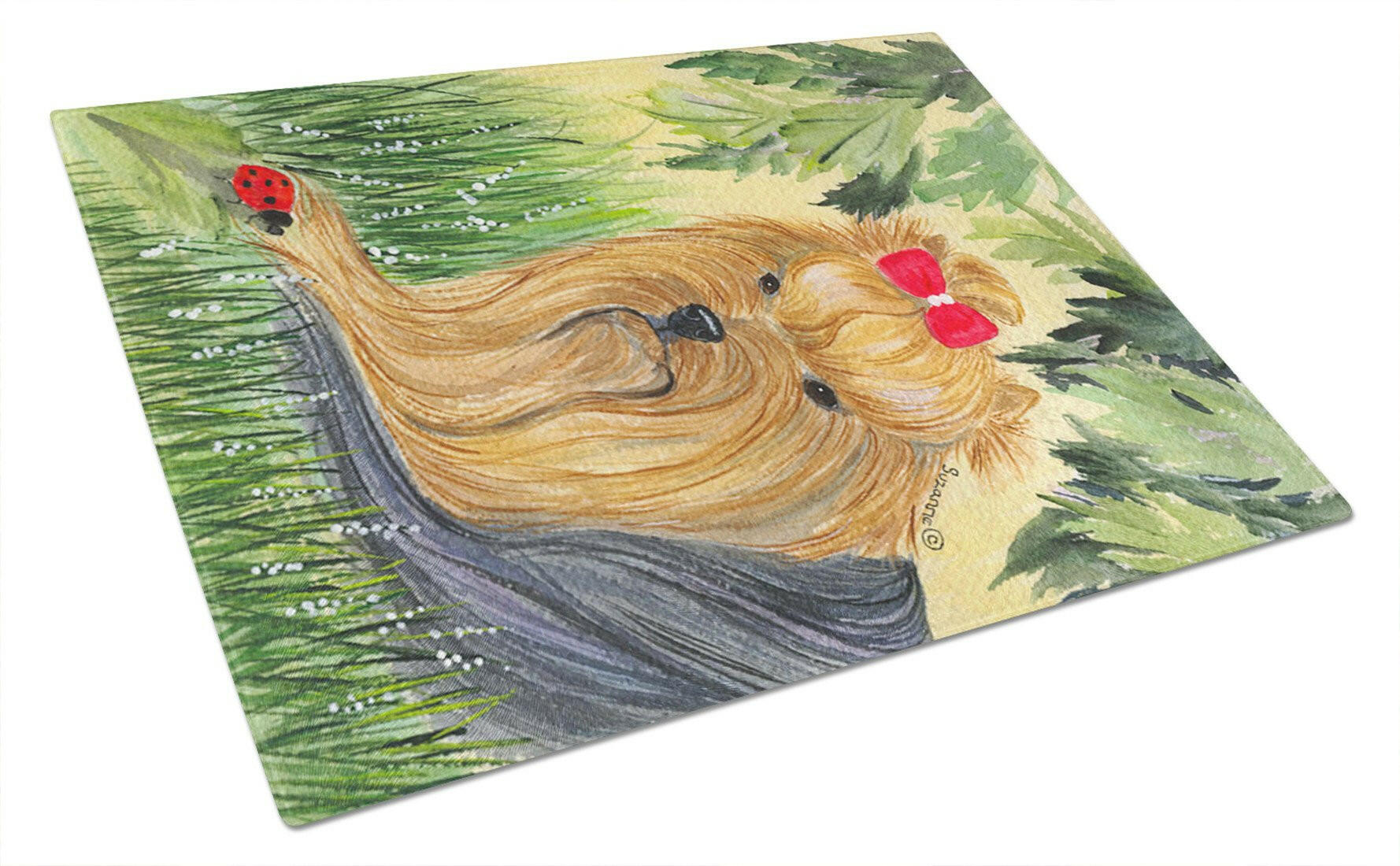 Yorkie Cutting Board Tempered Glass Kitchen Cutting Surface, Heat Resistant Chopping, Non-Slip Feet, Food Prep & Serving
