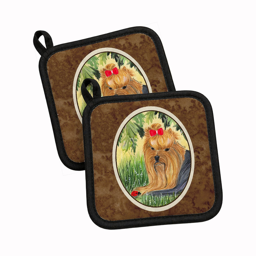 Yorkie Pot Holder Set of 2 Heat Resistant Quilted Hot Pads 7.5 x 7.5 Inch, Insulated Kitchen Trivets for Cooking & Baking