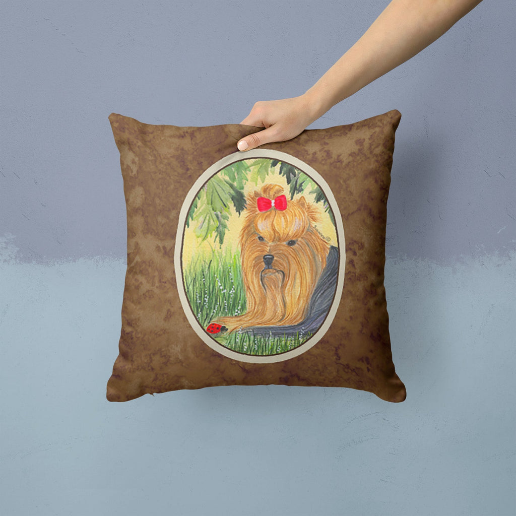 Yorkie Decorative Throw Pillow 14x14 Indoor Outdoor Accent Cushion, Fabric Cover with Insert for Sofa, Bed, Porch & Living Room