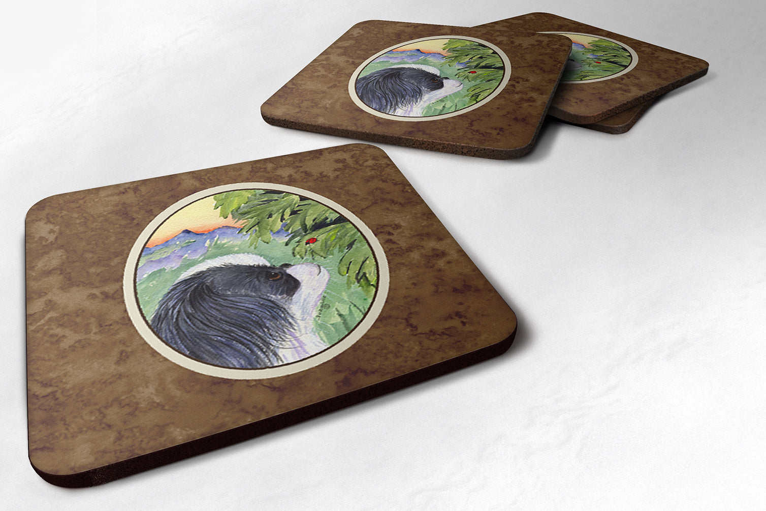 Japanese Chin Foam Coasters Set of 4 Cup Coasters for Indoor Outdoor, Tabletop Protection, Anti Slip, Mouse pad Material