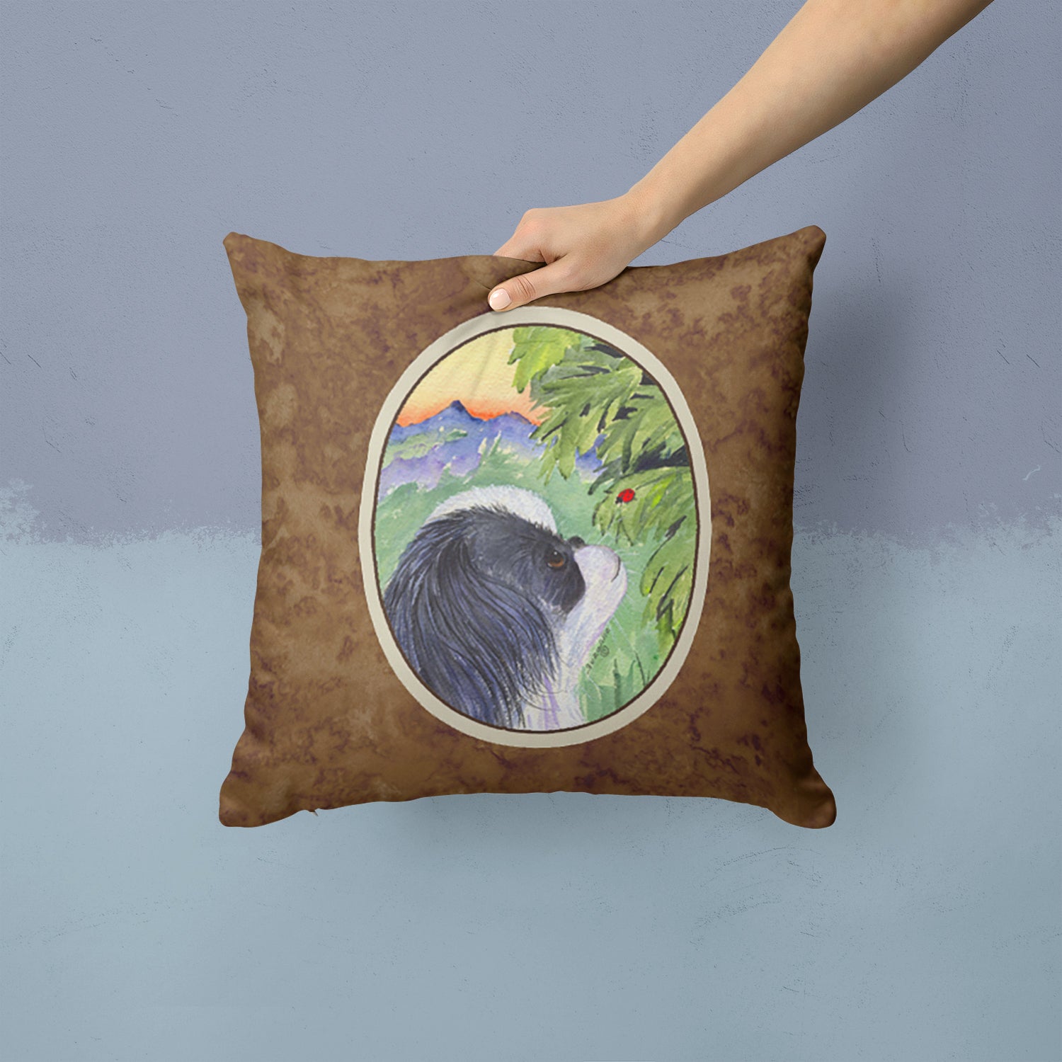 Japanese Chin Decorative Throw Pillow 14x14 Indoor Outdoor Accent Cushion, Fabric Cover with Insert for Sofa, Bed, Porch & Living Room