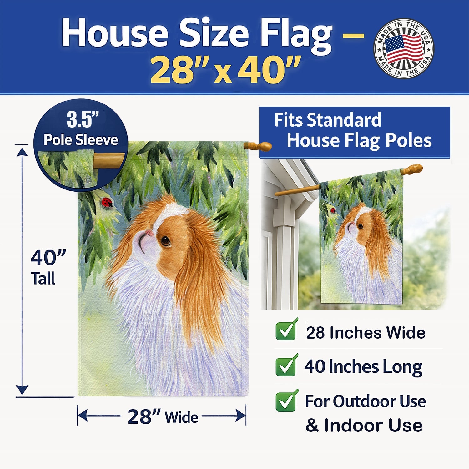 Japanese Chin House Flag 28x40 Porch Sleeve Pole Decorative Outside Yard Banner Artwork Wall Hanging, Polyester