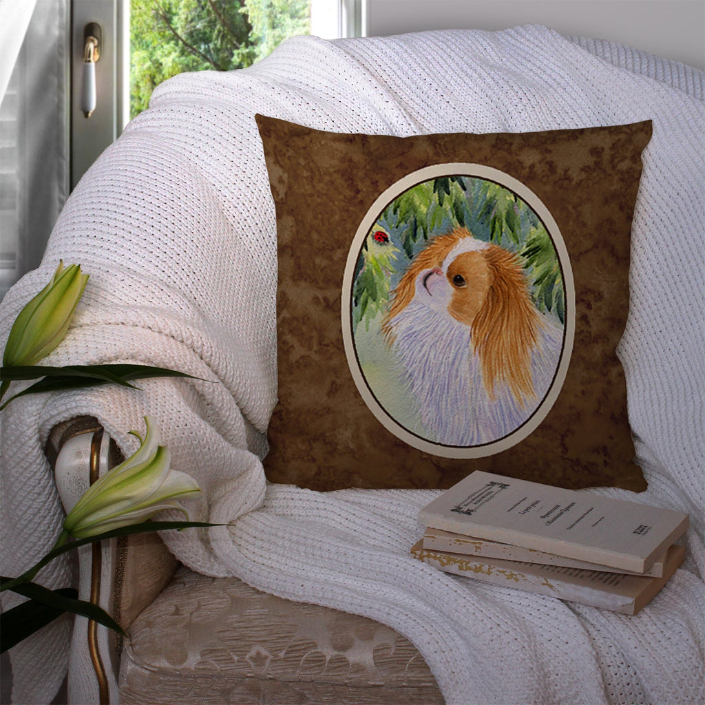 Japanese Chin Decorative Throw Pillow 14x14 Indoor Outdoor Accent Cushion, Fabric Cover with Insert for Sofa, Bed, Porch & Living Room