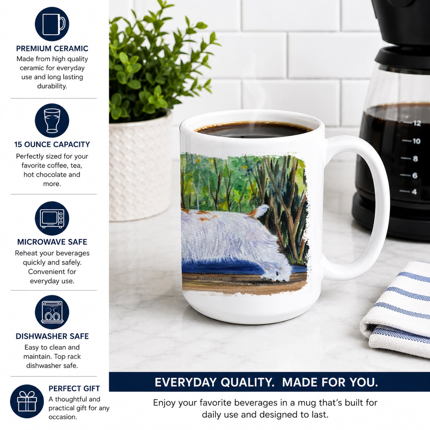 Clumber Spaniel Ceramic Coffee Mug 15 oz Decorative Large C Handle Mug Cup for Tea, Cocoa Hot Chocolate