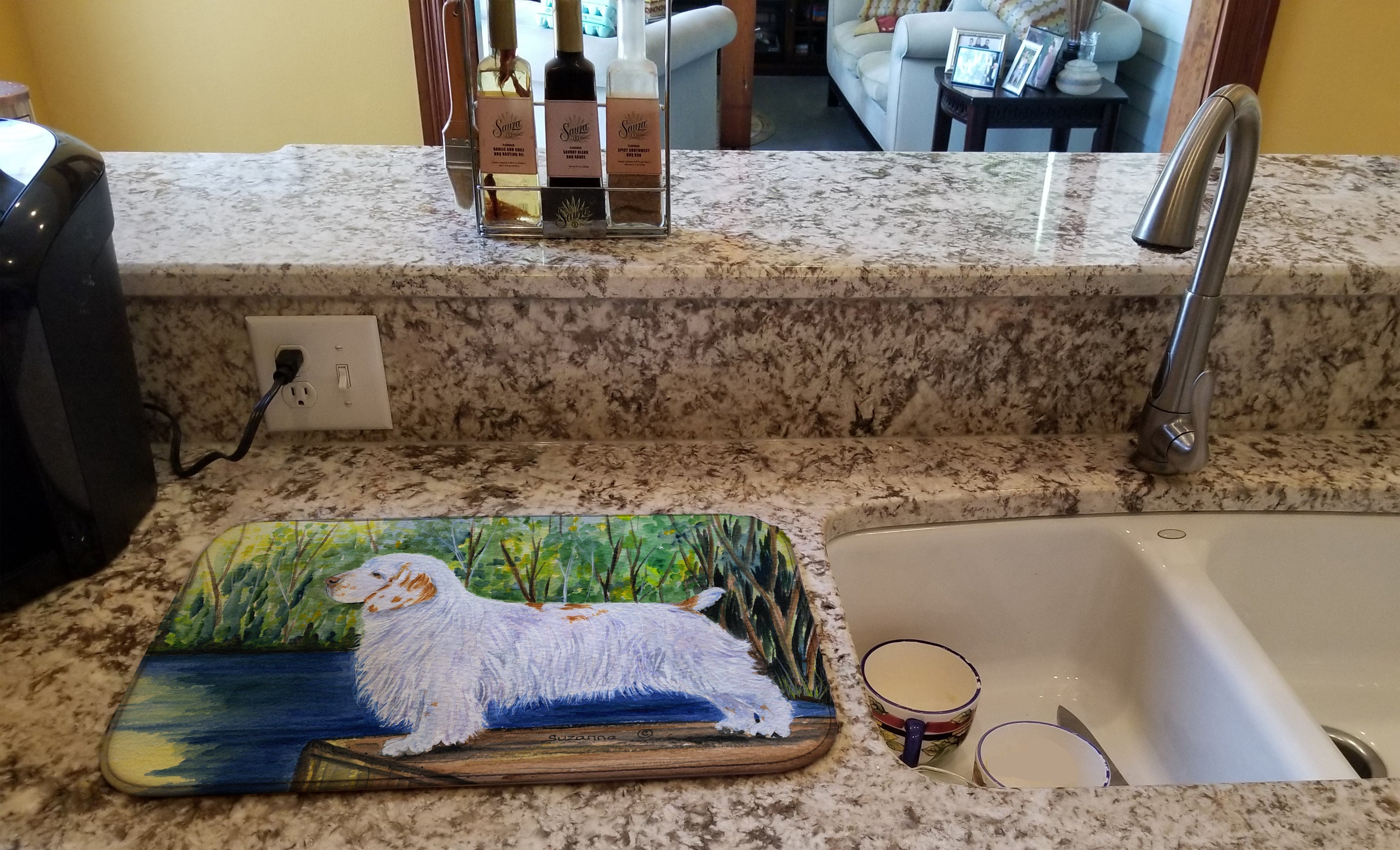 Clumber Spaniel Dish Drying Mat Absorbent Dish Drying Mat Pad for Kitchen Counter Dish Drainer Mat for Countertop, 14 x 21", Multicolor