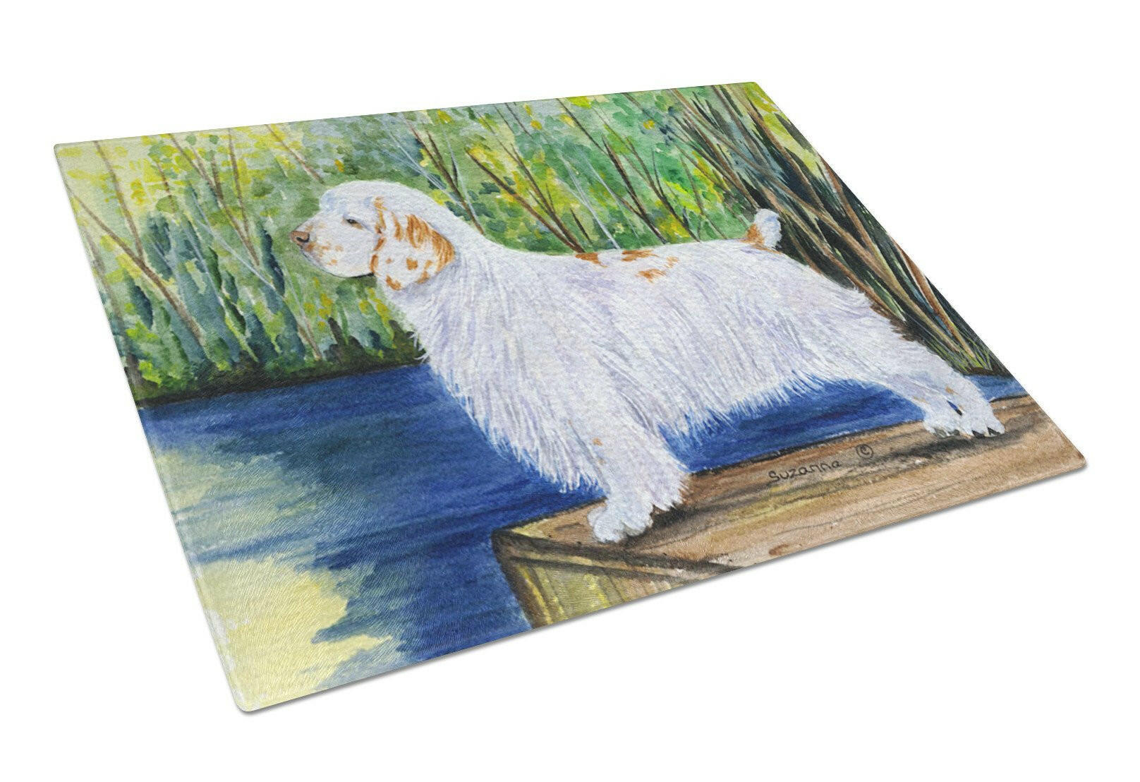 Clumber Spaniel Cutting Board Tempered Glass Kitchen Cutting Surface, Heat Resistant Chopping, Non-Slip Feet, Food Prep & Serving