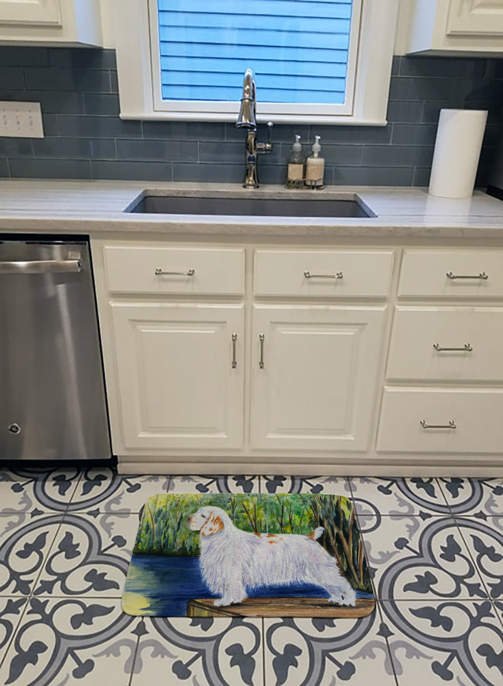 Clumber Spaniel Memory Foam Kitchen Mat Machine Washable Anti-Fatigue Cushion Comfort Bath or Kitchen Rug