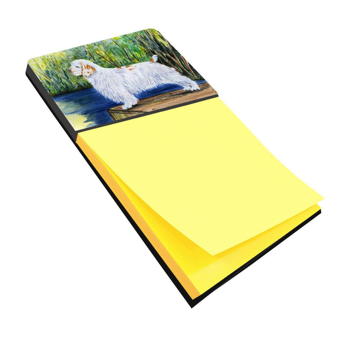 Clumber Spaniel Watercolor Sticky Note Holder Refillable Dispenser Desk Accessory 3x3 Pad Gift