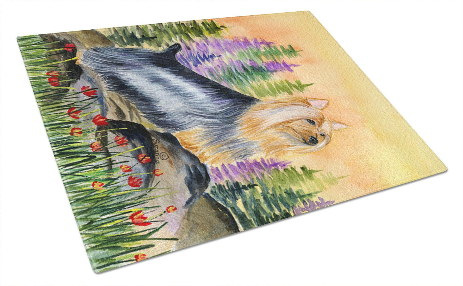Silky Terrier Cutting Board Tempered Glass Kitchen Cutting Surface, Heat Resistant Chopping, Non-Slip Feet, Food Prep & Serving