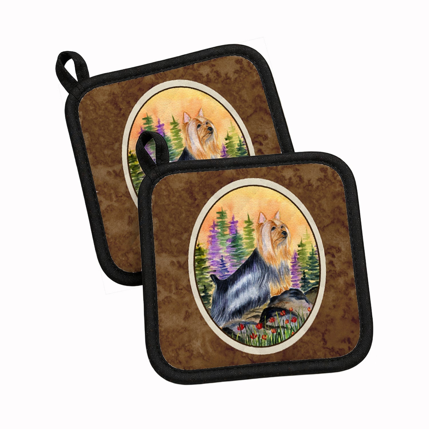 Silky Terrier Pot Holder Set of 2 Heat Resistant Quilted Hot Pads 7.5 x 7.5 Inch, Insulated Kitchen Trivets for Cooking & Baking