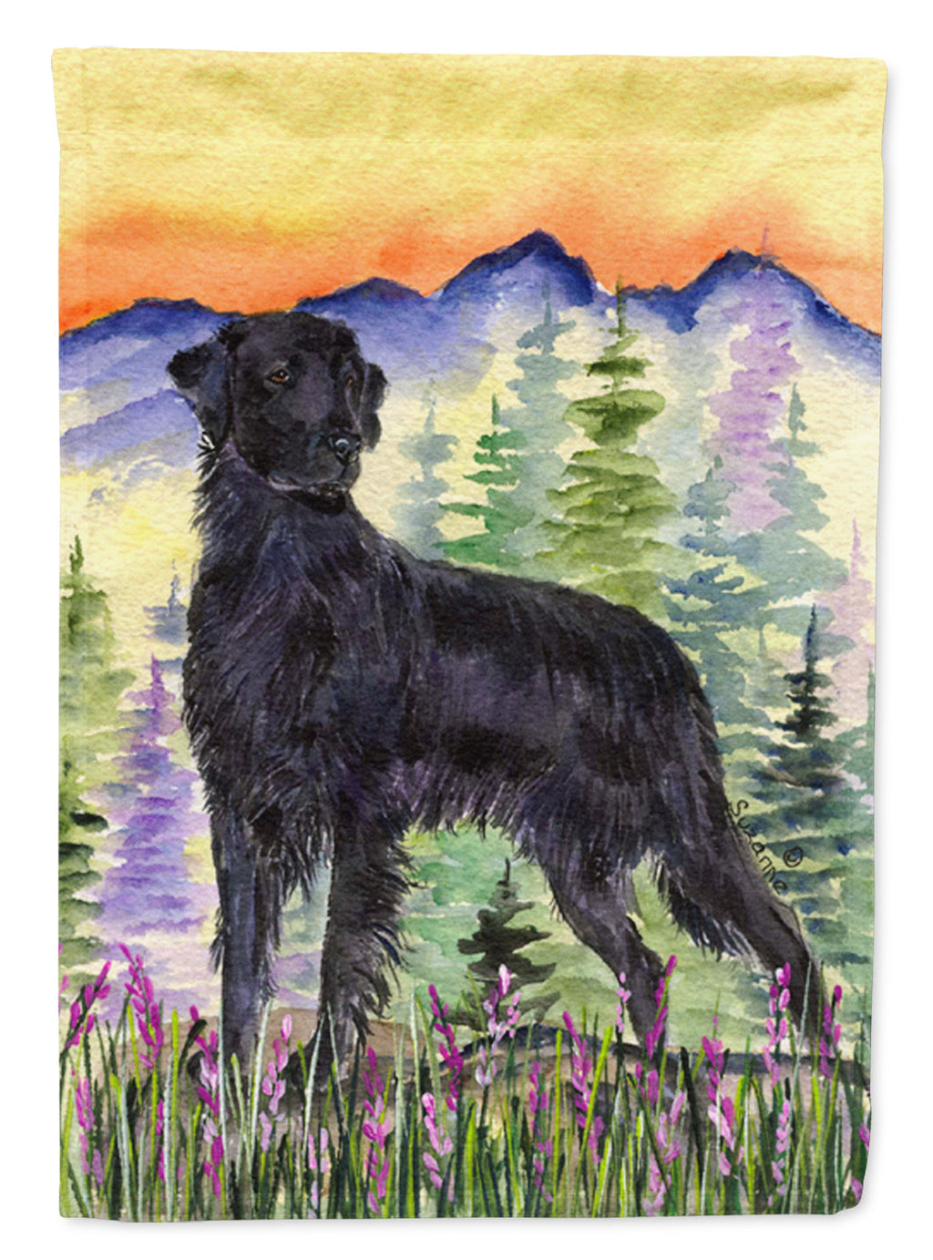 Flat Coated Retriever House Flag 28x40 Porch Sleeve Pole Decorative Outside Yard Banner Artwork Wall Hanging, Polyester
