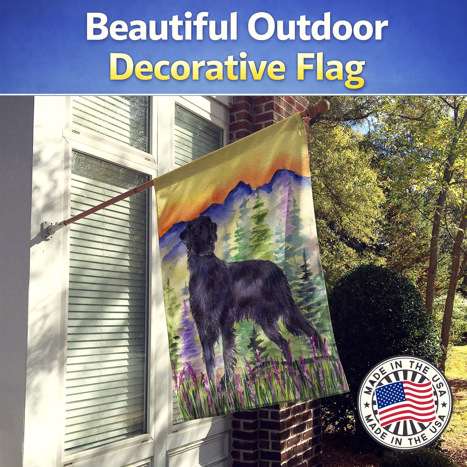 Flat Coated Retriever House Flag 28x40 Porch Sleeve Pole Decorative Outside Yard Banner Artwork Wall Hanging, Polyester