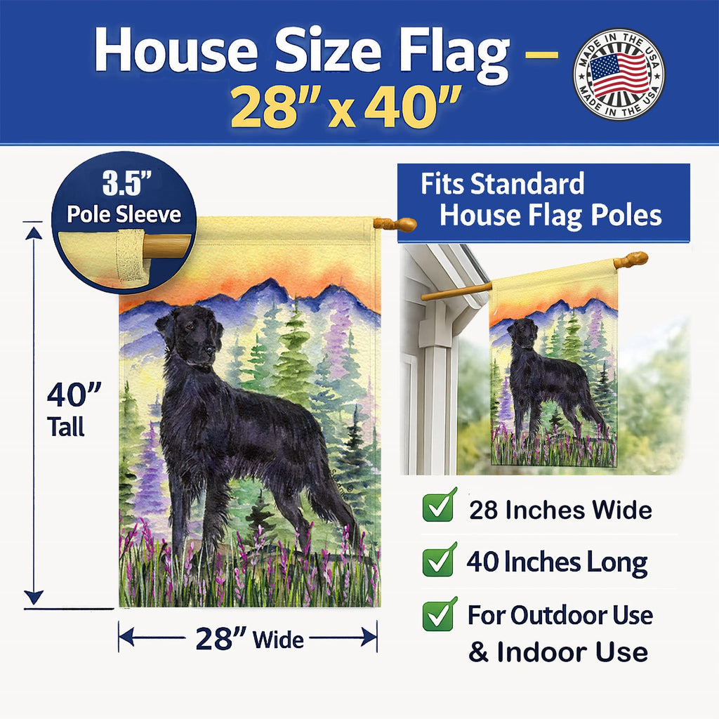 Flat Coated Retriever House Flag 28x40 Porch Sleeve Pole Decorative Outside Yard Banner Artwork Wall Hanging, Polyester