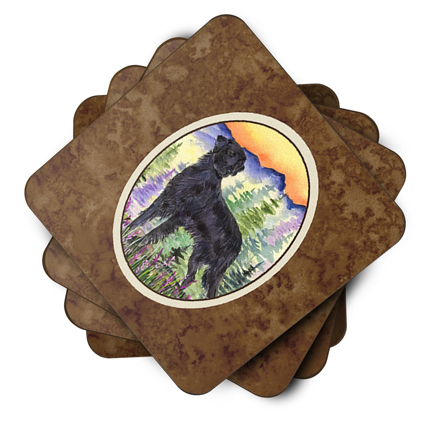 Flat Coated Retriever Foam Coasters Set of 4 Cup Coasters for Indoor Outdoor, Tabletop Protection, Anti Slip, Mouse pad Material