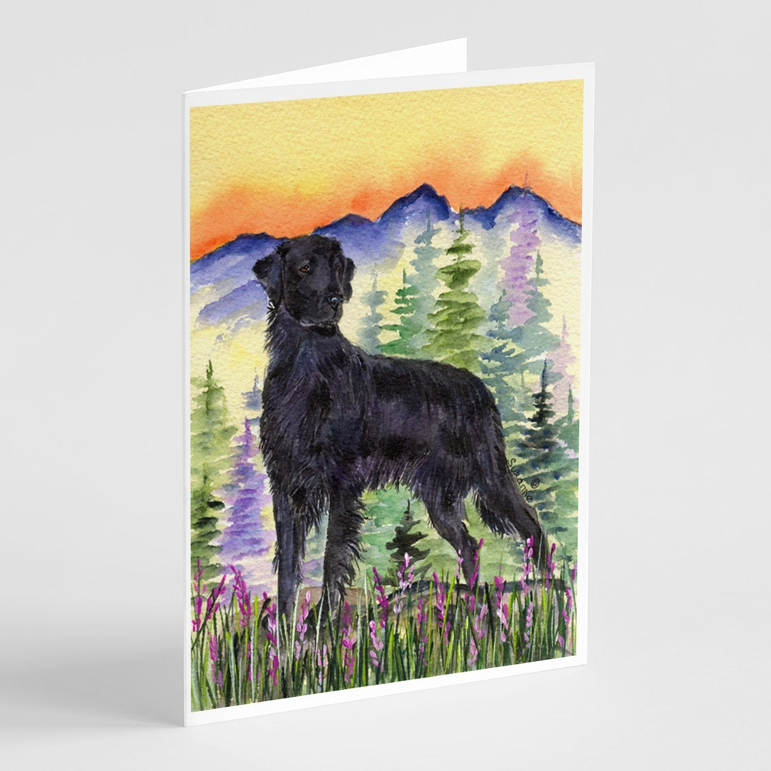 Flat Coated Retriever Greeting Cards Pack of 8 Blank Cards with Envelopes Whimsical A7 Size 5x7