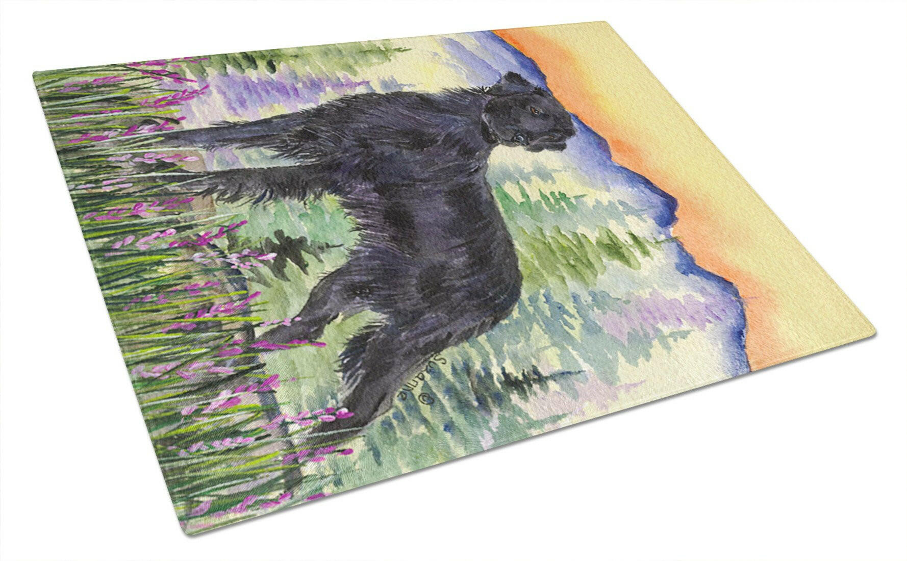 Flat Coated Retriever Cutting Board Tempered Glass Kitchen Cutting Surface, Heat Resistant Chopping, Non-Slip Feet, Food Prep & Serving