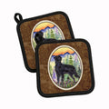 Flat Coated Retriever Pot Holder Set of 2 Heat Resistant Quilted Hot Pads 7.5 x 7.5 Inch, Insulated Kitchen Trivets for Cooking & Baking