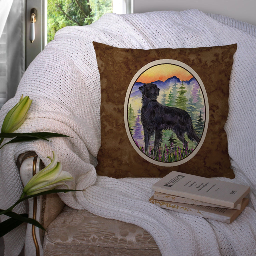 Flat Coated Retriever Decorative Throw Pillow 14x14 Indoor Outdoor Accent Cushion, Fabric Cover with Insert for Sofa, Bed, Porch & Living Room